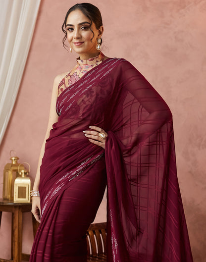 Maroon Georgette Swarovski Embellished Saree