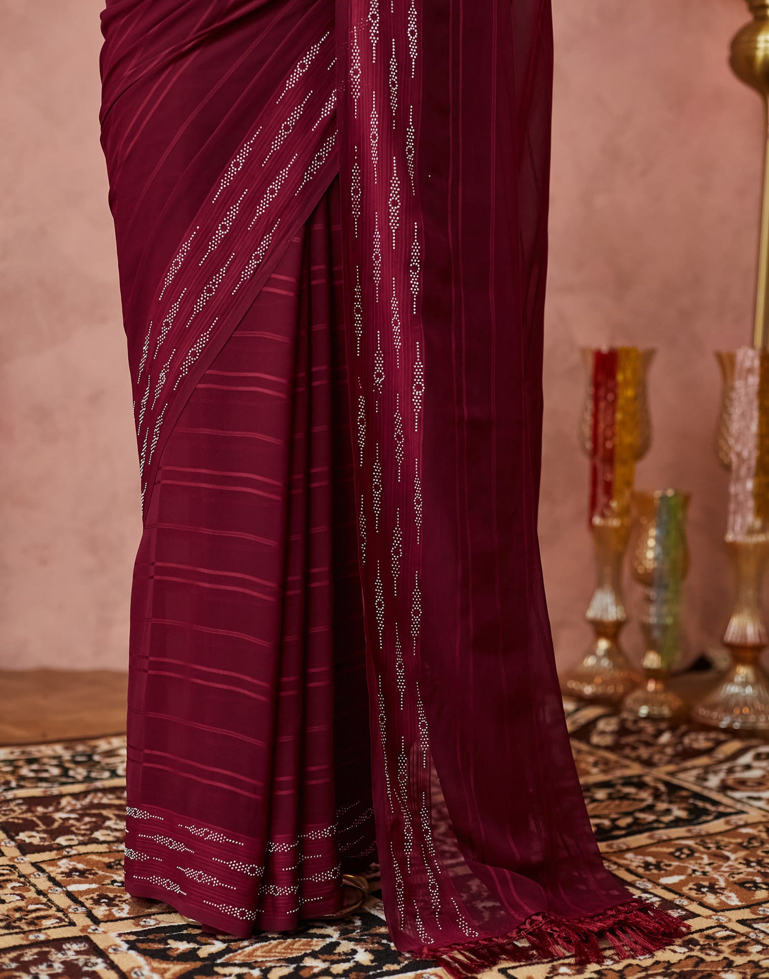 Maroon Georgette Swarovski Embellished Saree