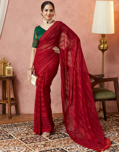 Red Georgette Swarovski Embellished Saree