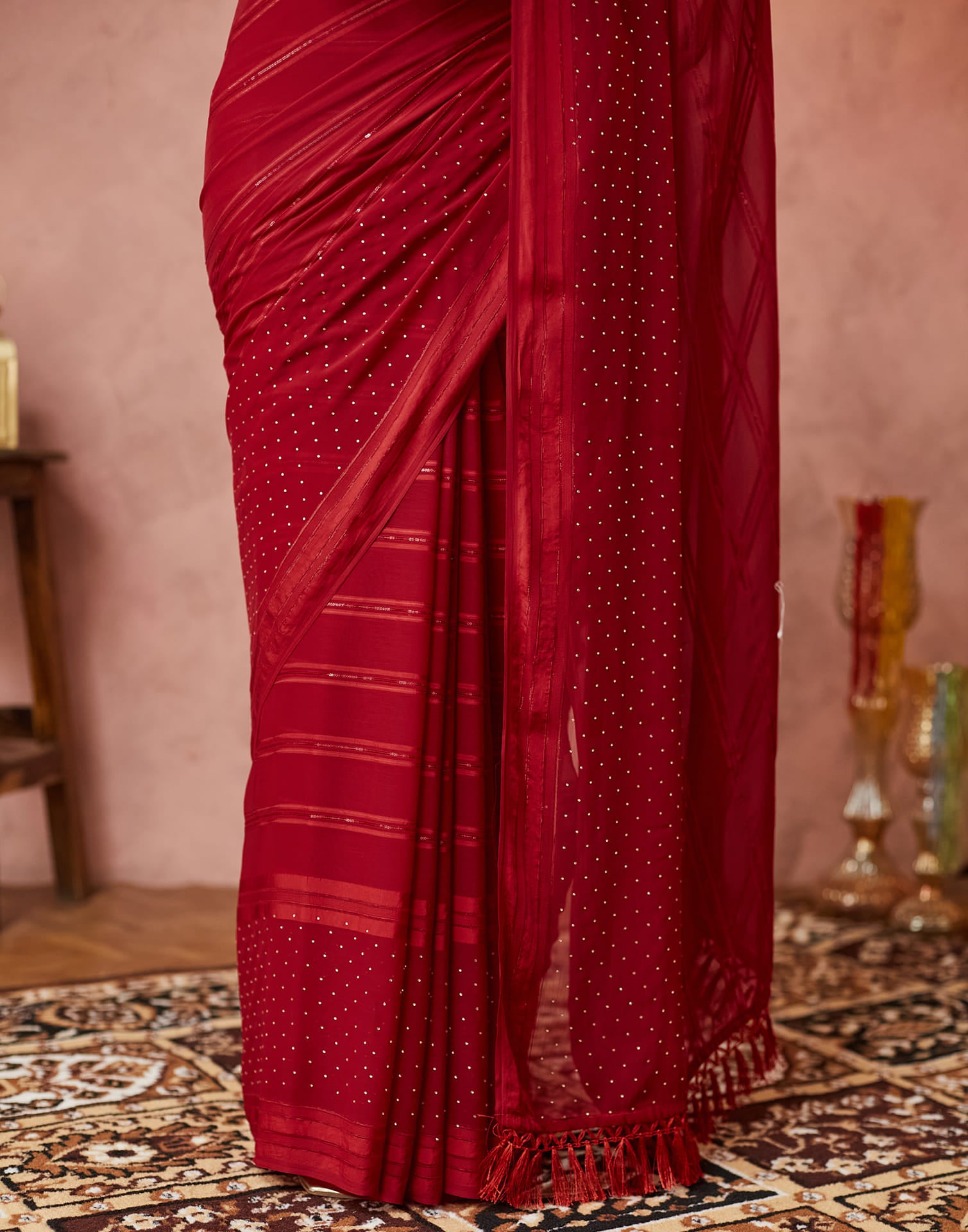 Red Georgette Swarovski Embellished Saree