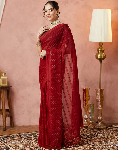 Red Georgette Swarovski Embellished Saree