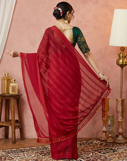 Red Georgette Swarovski Embellished Saree