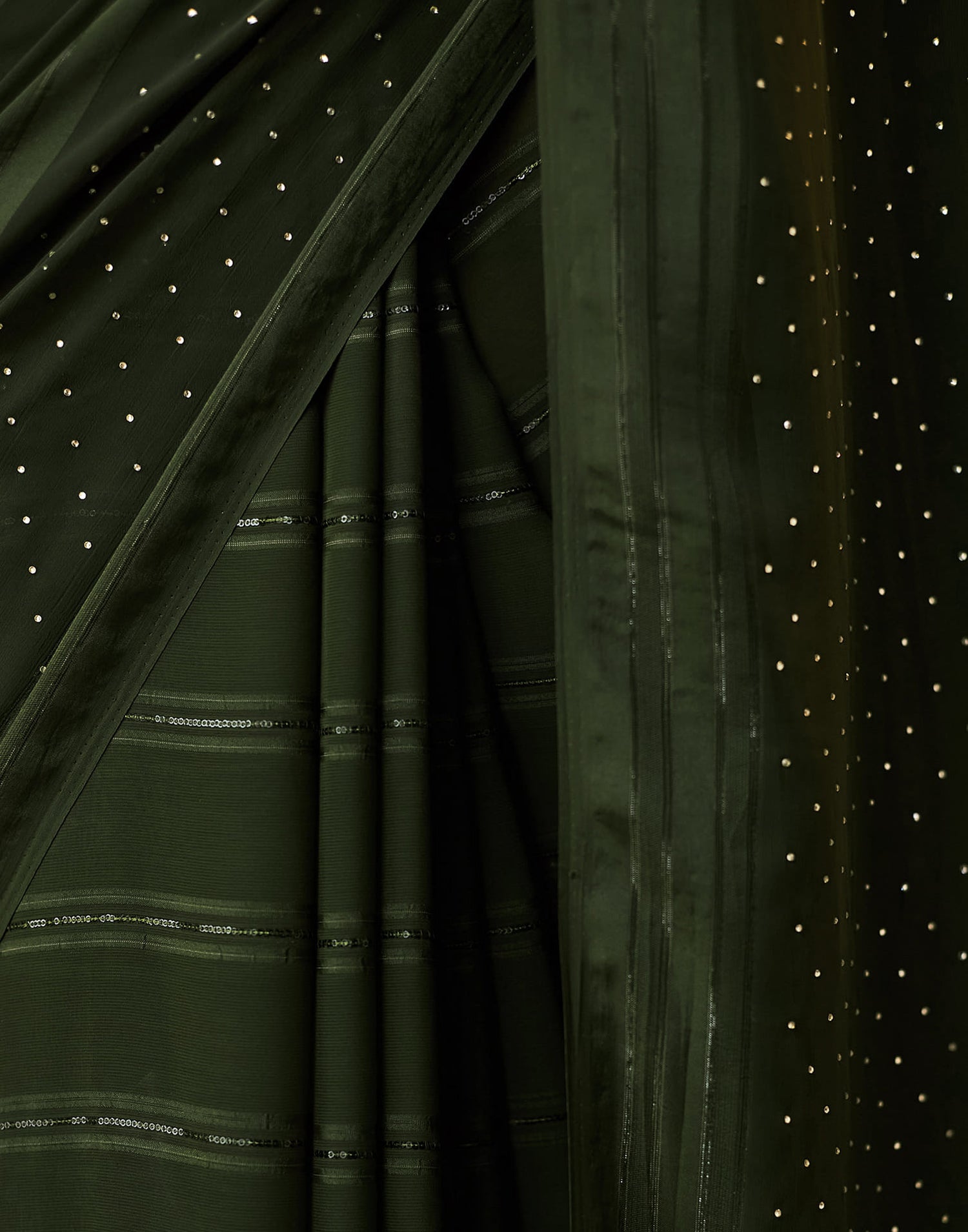 Olive Green Georgette Swarovski Embellished Saree