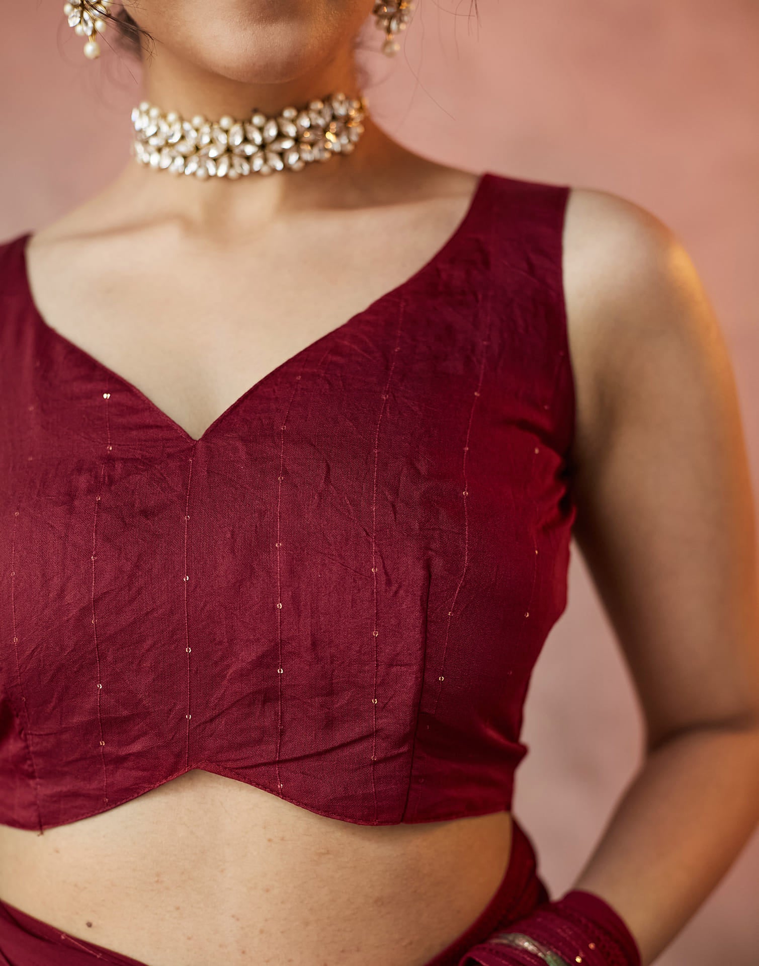 Maroon Georgette Sequence Embellished Saree