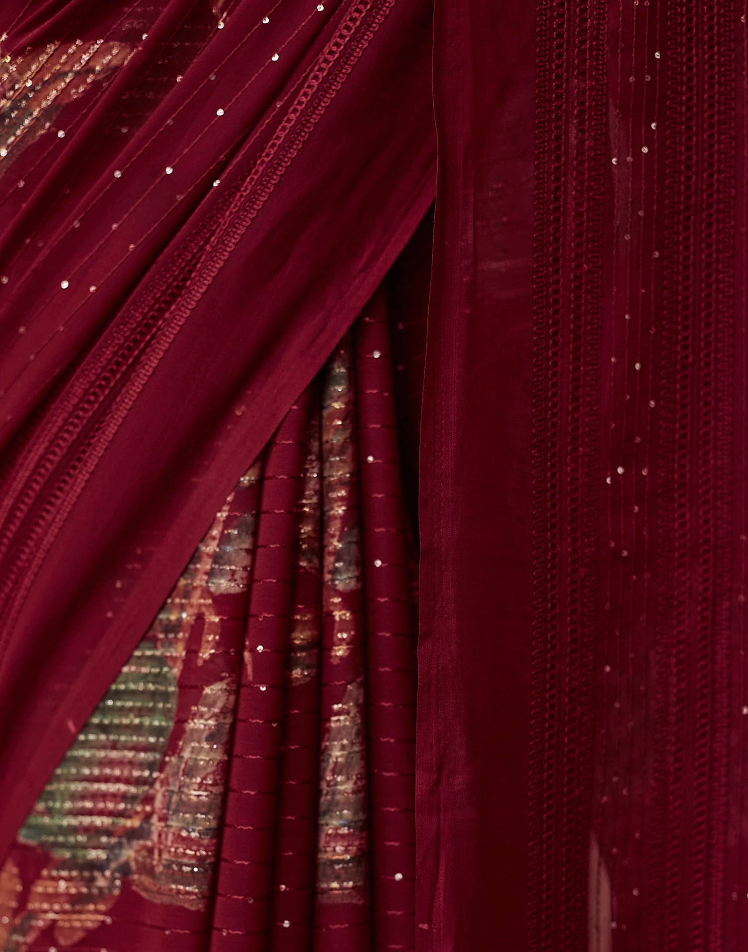 Maroon Georgette Sequence Embellished Saree