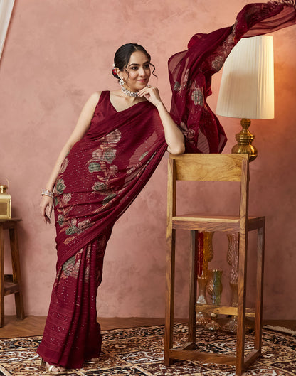 Maroon Georgette Sequence Embellished Saree