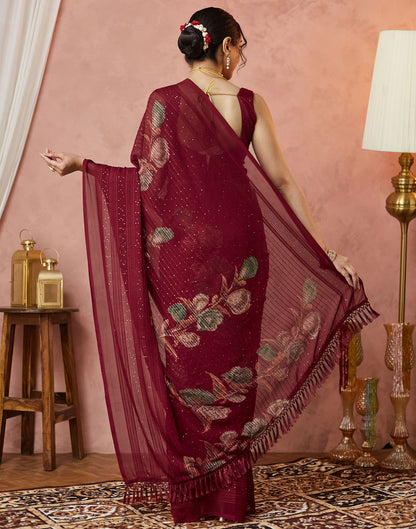 Maroon Georgette Sequence Embellished Saree