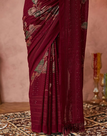 Maroon Georgette Sequence Embellished Saree