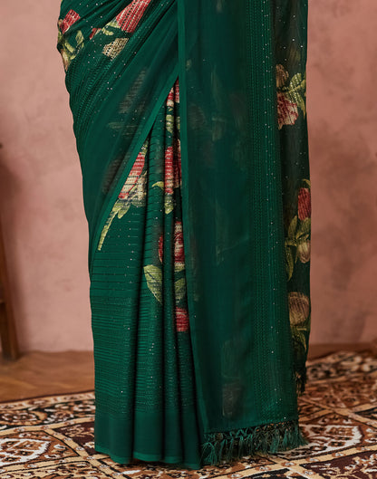 Dark Green Georgette Sequence Embellished Saree