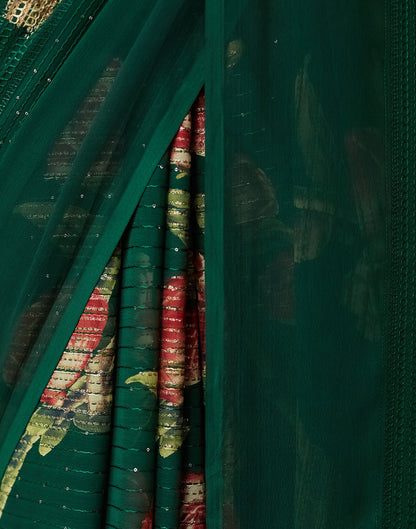 Dark Green Georgette Sequence Embellished Saree