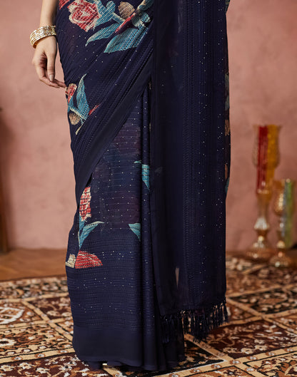 Navy Blue Georgette Sequence Embellished Saree