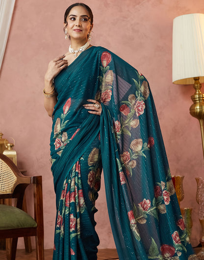 Rama Green Georgette Sequence Embellished Saree