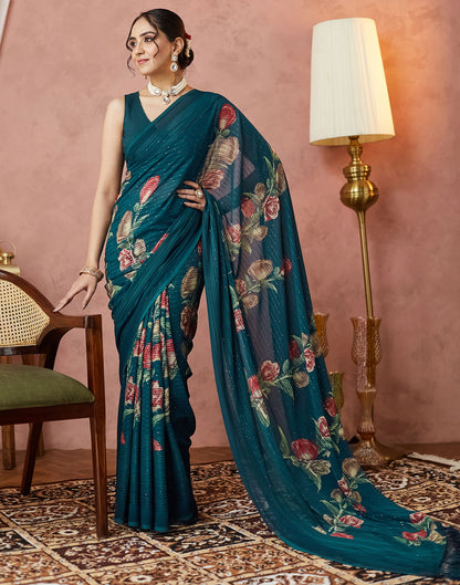 Rama Green Georgette Sequence Embellished Saree