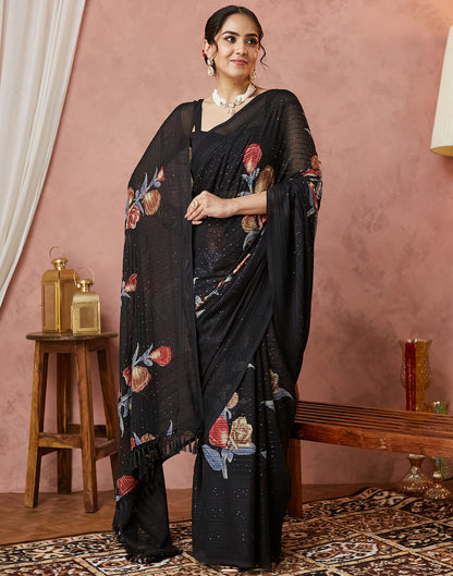 Black Georgette Sequence Embellished Saree