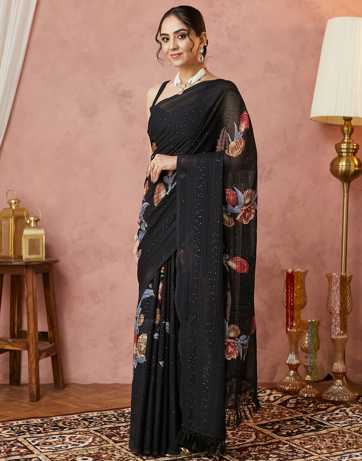 Black Georgette Sequence Embellished Saree