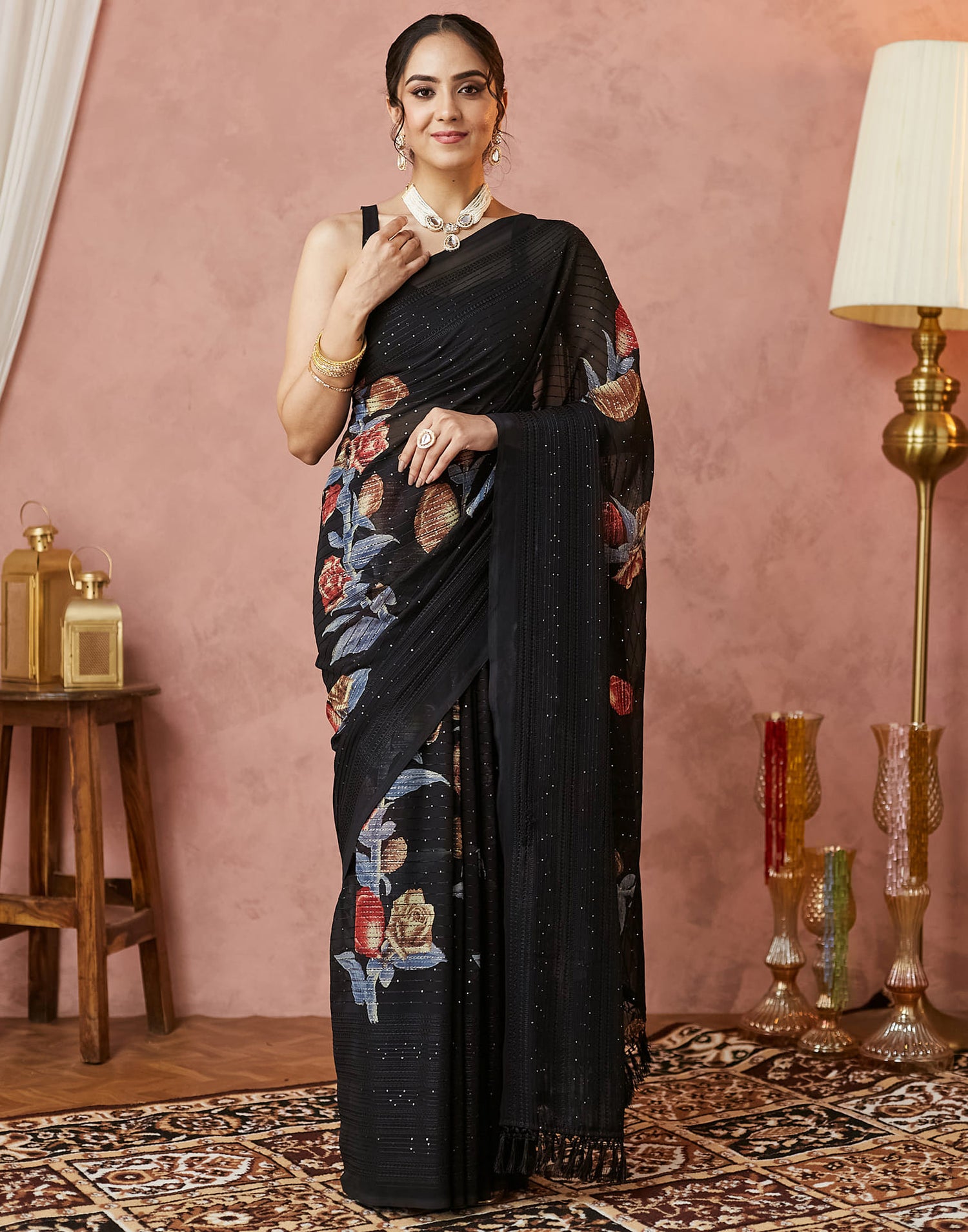 Black Georgette Sequence Embellished Saree