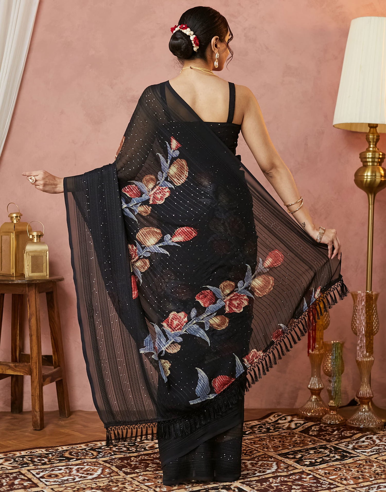 Black Georgette Sequence Embellished Saree