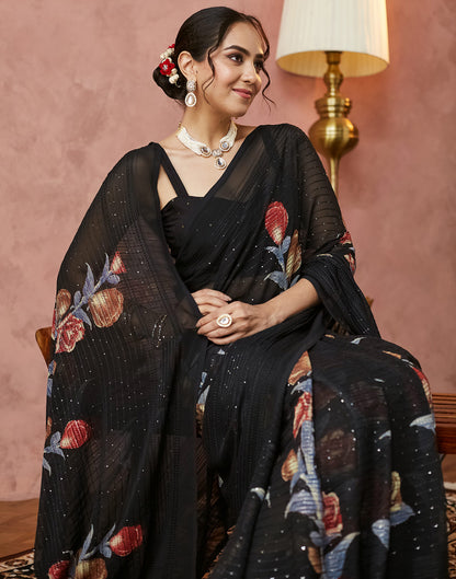 Black Georgette Sequence Embellished Saree