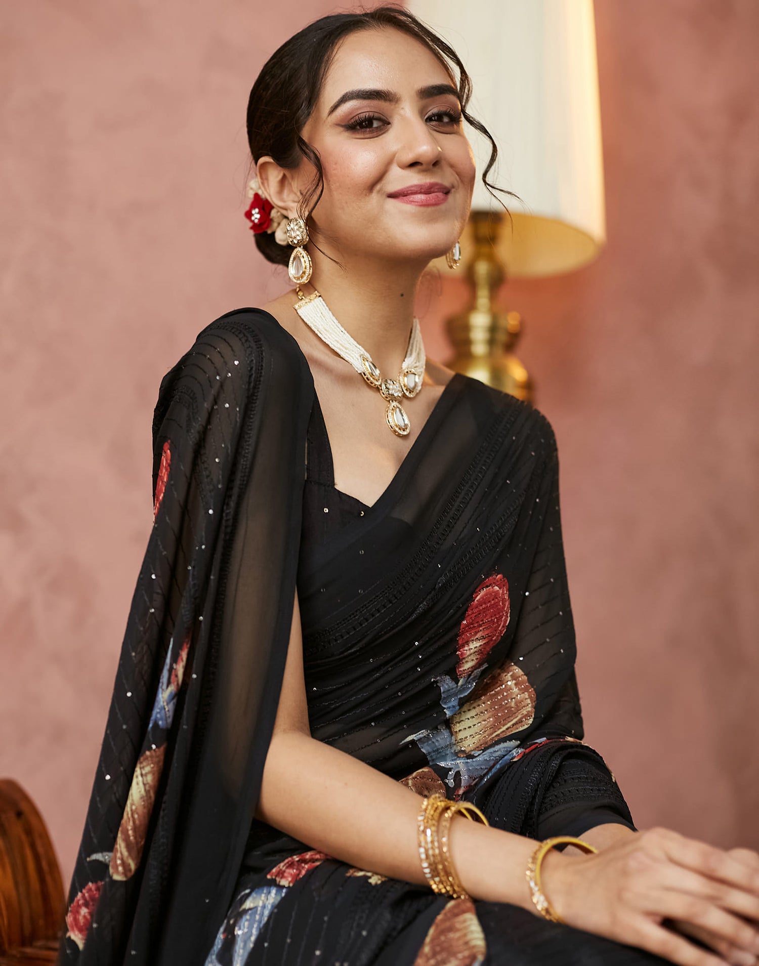 Black Georgette Sequence Embellished Saree