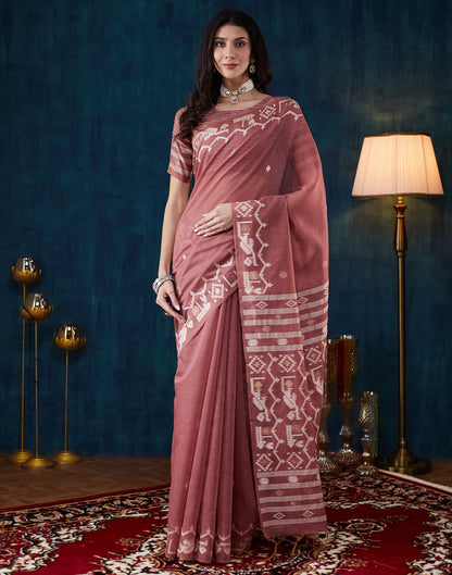 Dusty Pink Chanderi Weaving Jamdani Saree