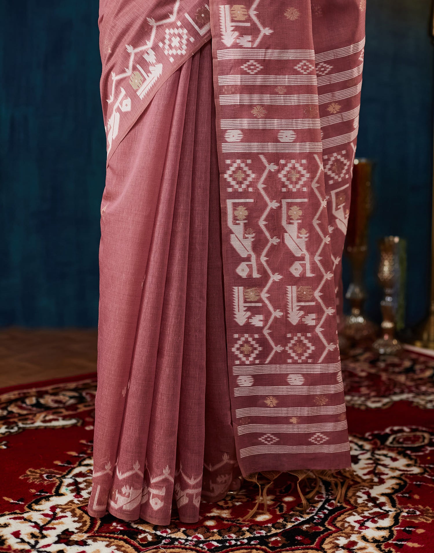 Dusty Pink Chanderi Weaving Jamdani Saree