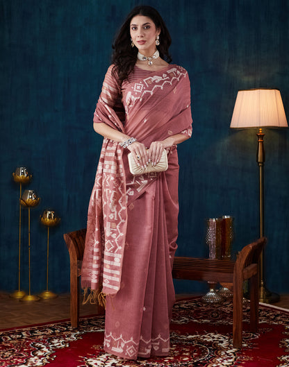 Dusty Pink Chanderi Weaving Jamdani Saree