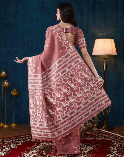 Dusty Pink Chanderi Weaving Jamdani Saree