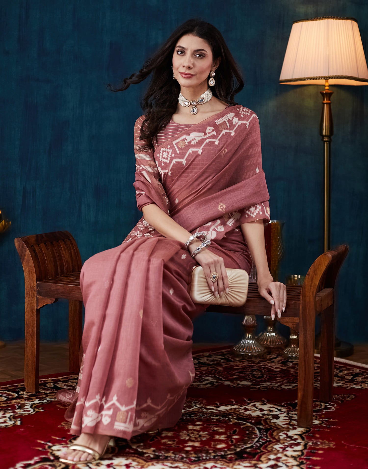 Dusty Pink Chanderi Weaving Jamdani Saree