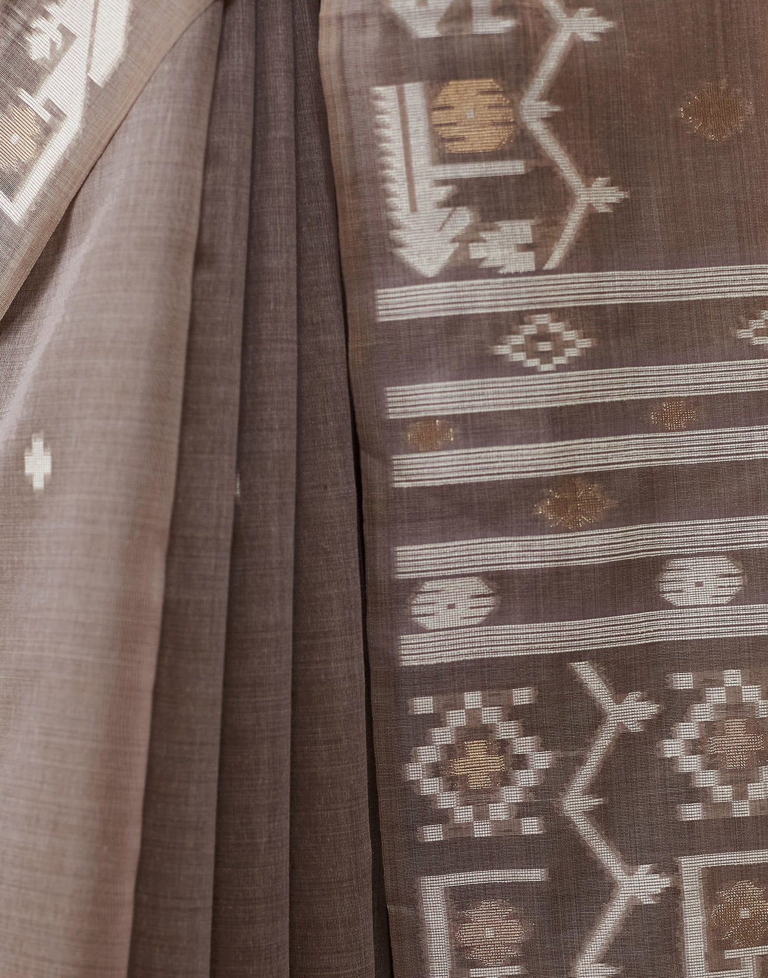 Warm Grey Chanderi Weaving Jamdani Saree