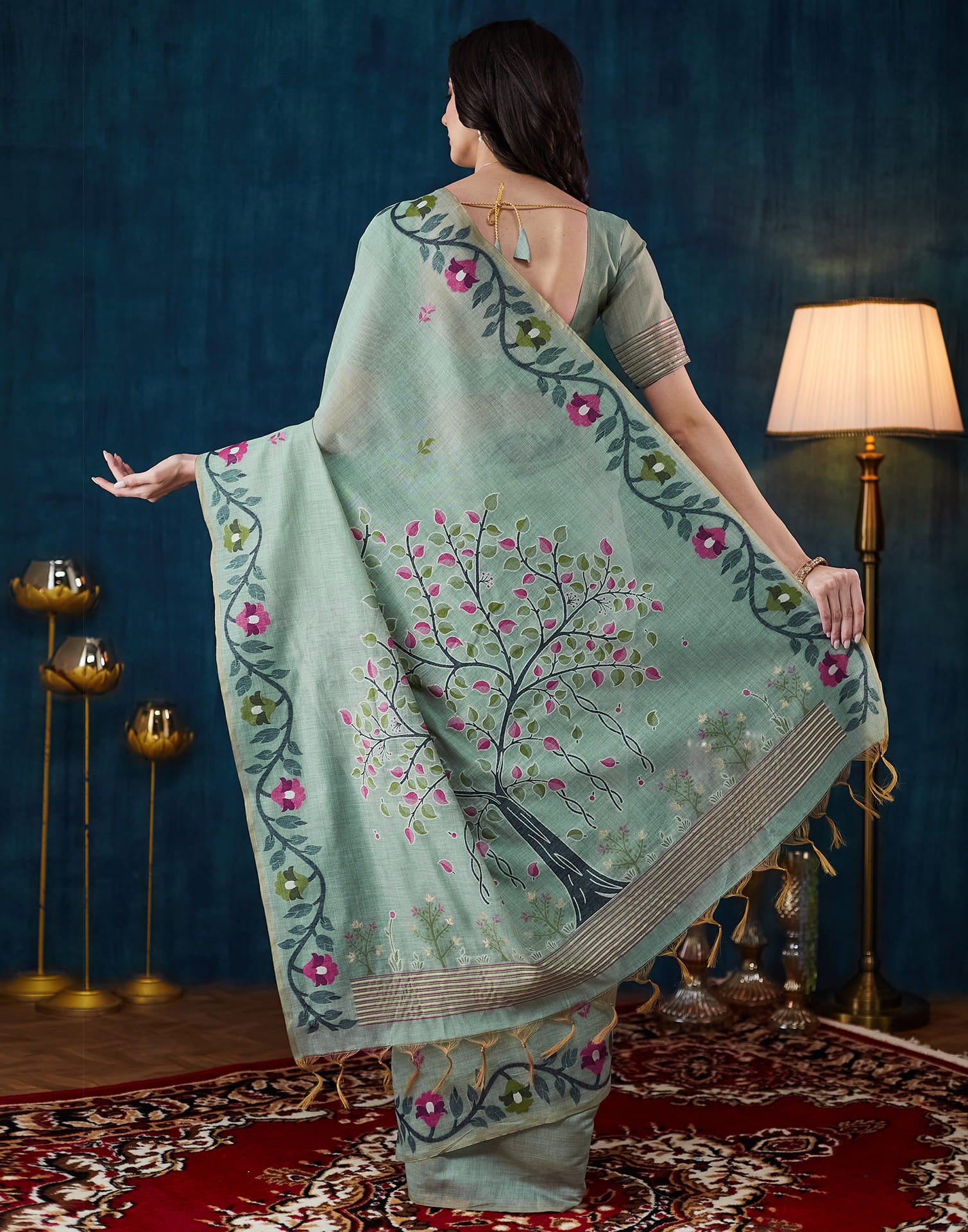 Light Pista Green Chanderi Weaving Jamdani Saree