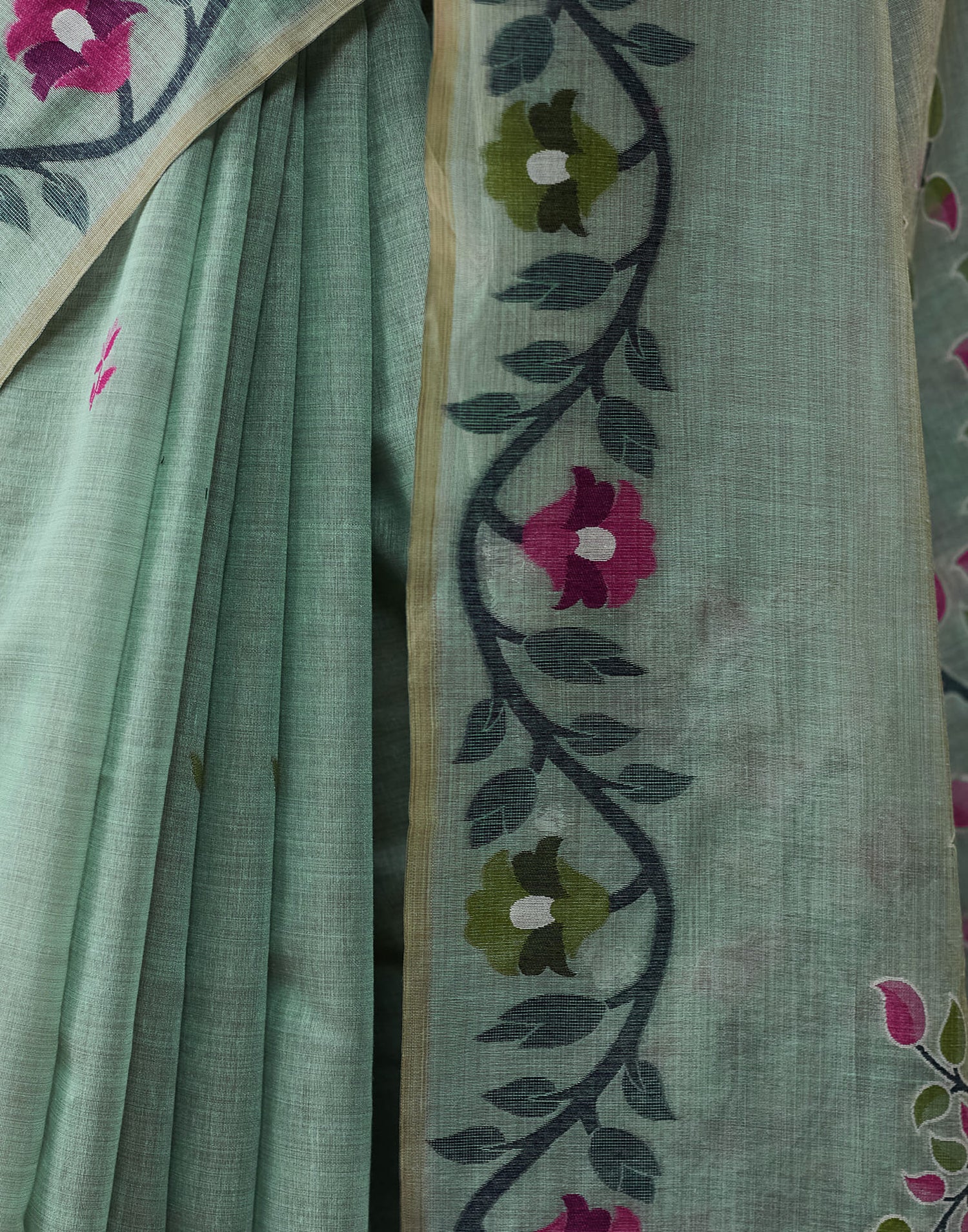 Light Pista Green Chanderi Weaving Jamdani Saree