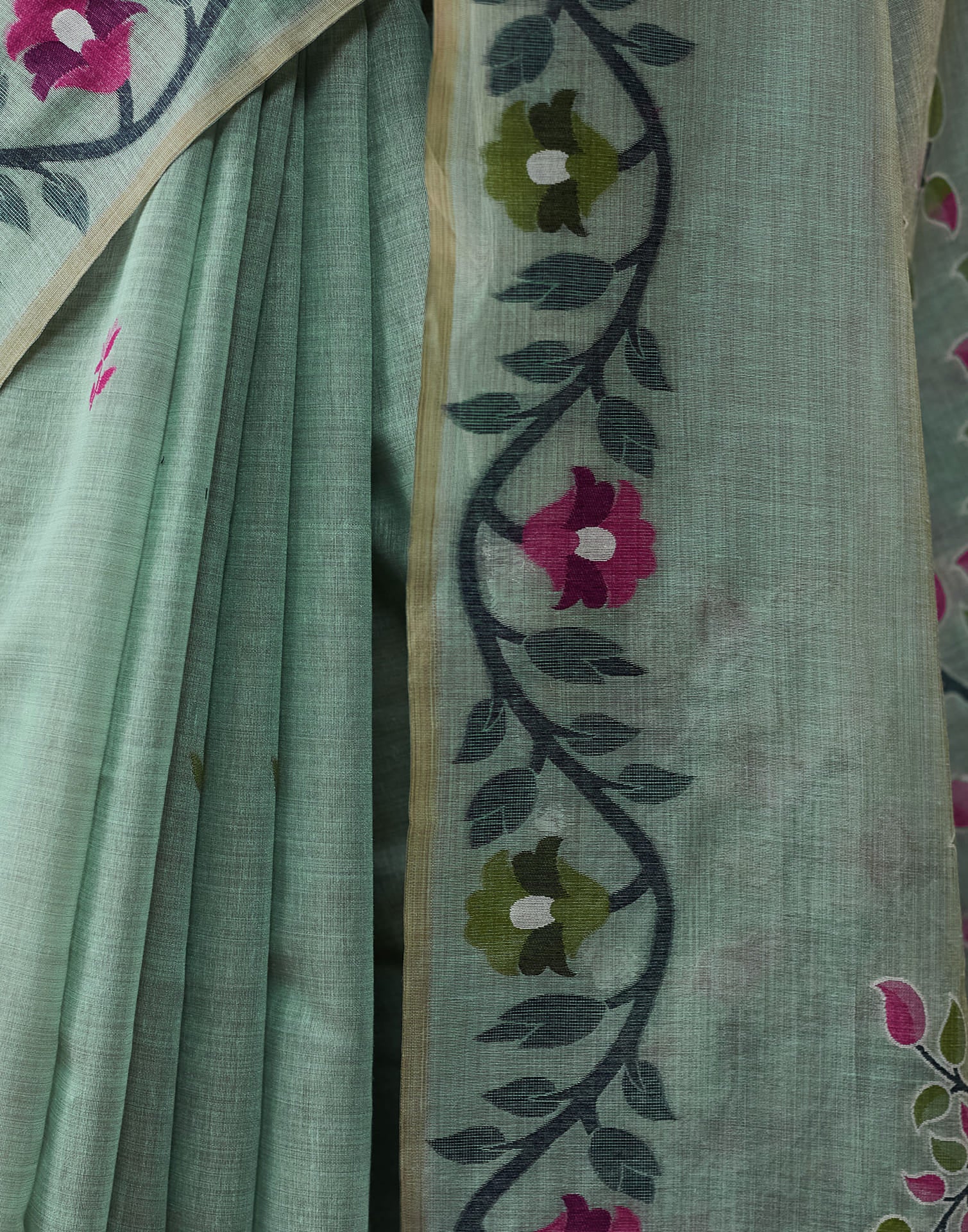 Light Pista Green Chanderi Weaving Jamdani Saree