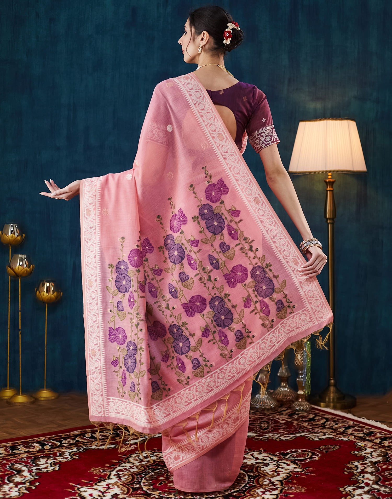 Pink Chanderi Weaving Jamdani Saree