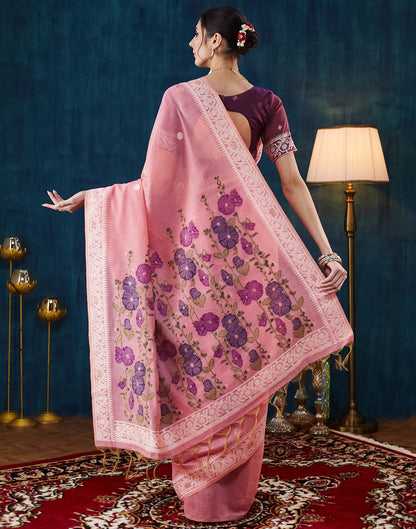 Pink Chanderi Weaving Jamdani Saree