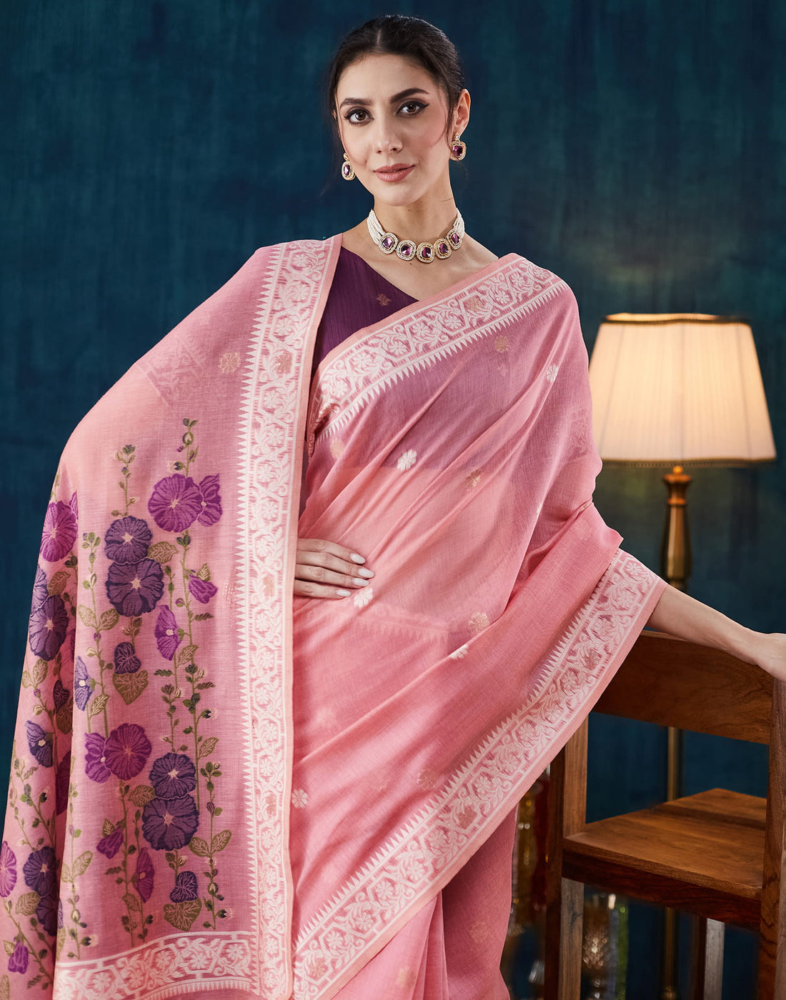 Pink Chanderi Weaving Jamdani Saree