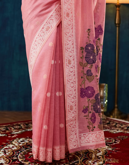 Pink Chanderi Weaving Jamdani Saree