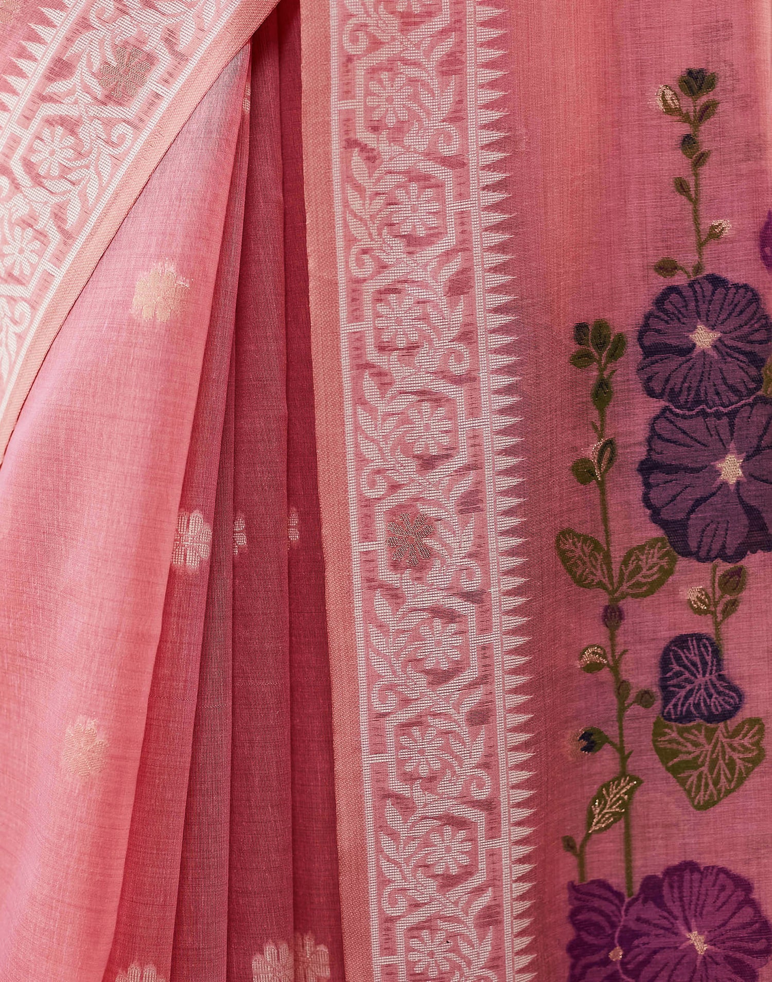 Pink Chanderi Weaving Jamdani Saree