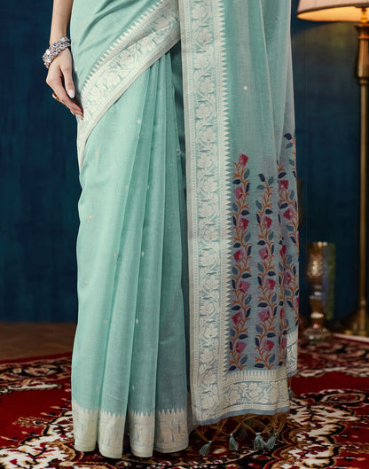 Powder Blue Chanderi Weaving Jamdani Saree