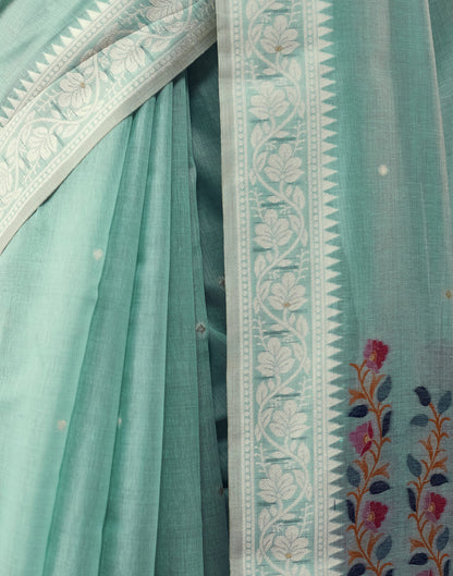 Powder Blue Chanderi Weaving Jamdani Saree