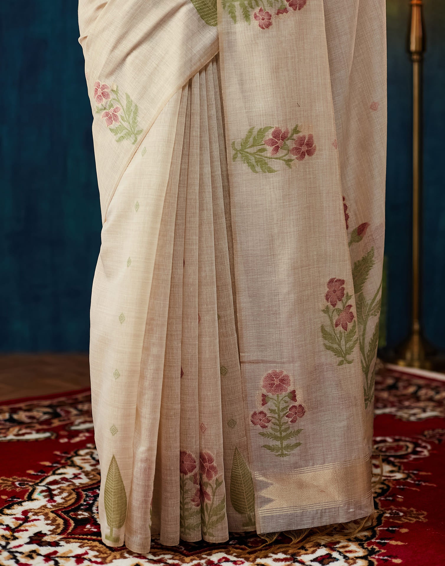 Beige Chanderi Weaving Jamdani Saree