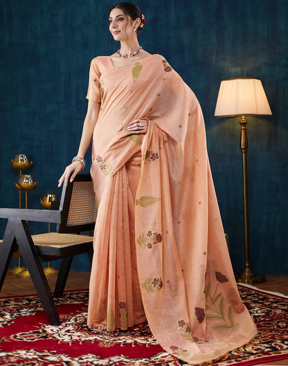 Dusty Peach Chanderi Weaving Jamdani Saree