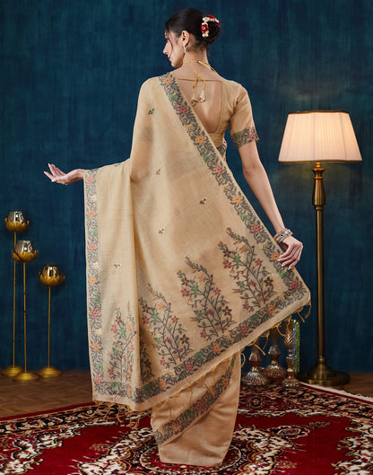 Beige Chanderi Weaving Jamdani Saree