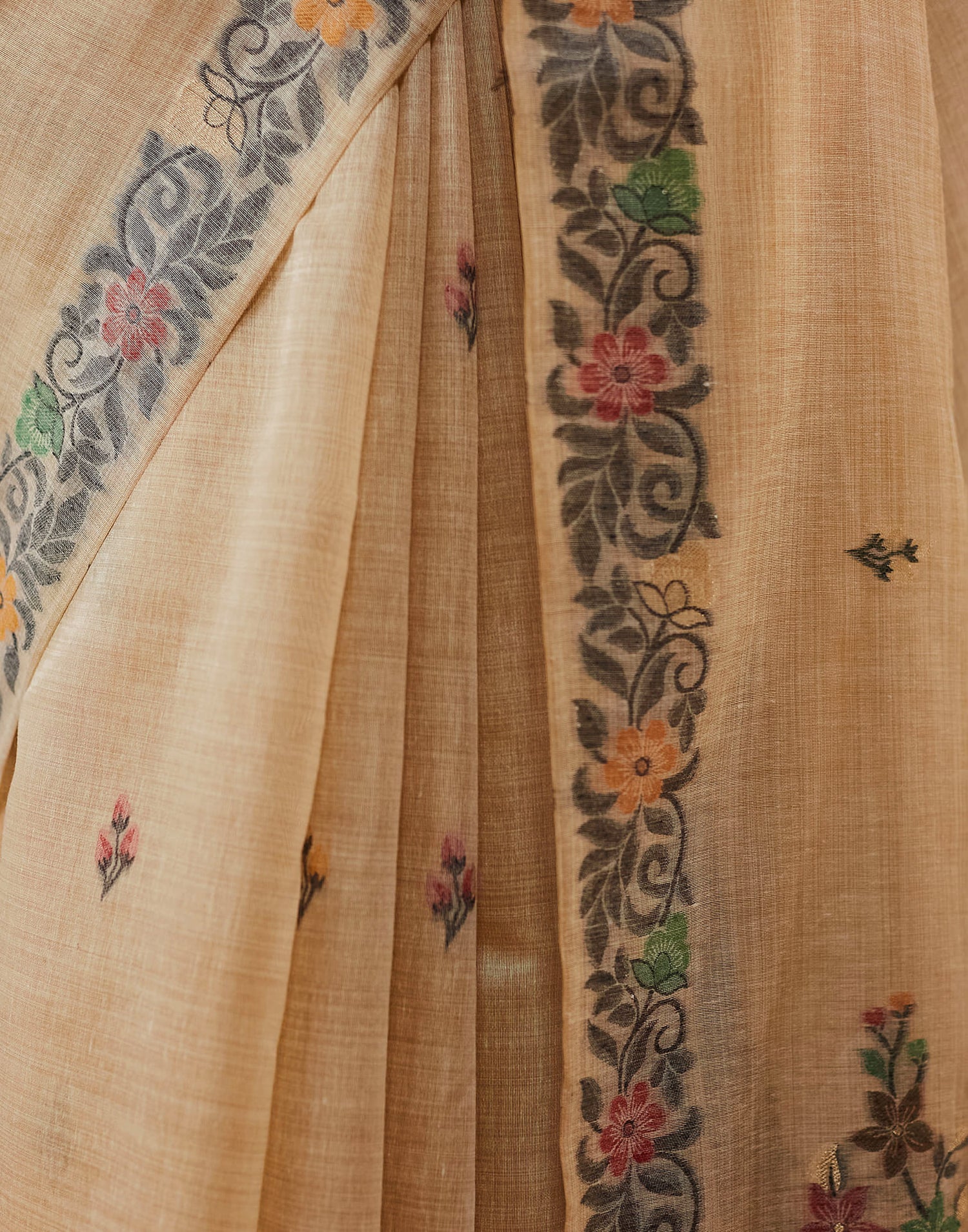 Beige Chanderi Weaving Jamdani Saree