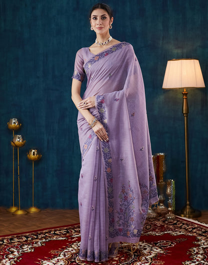 Lavender Chanderi Weaving Jamdani Saree