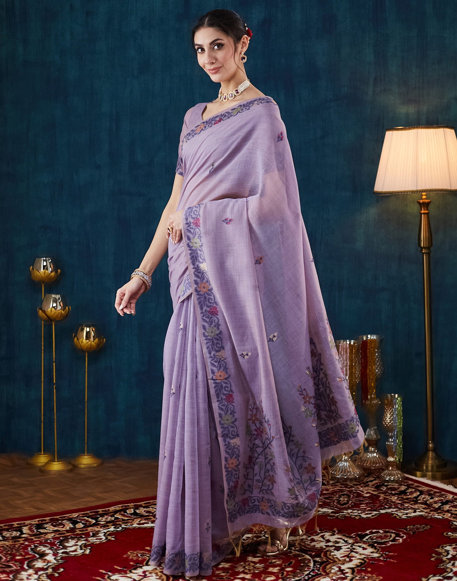 Lavender Chanderi Weaving Jamdani Saree