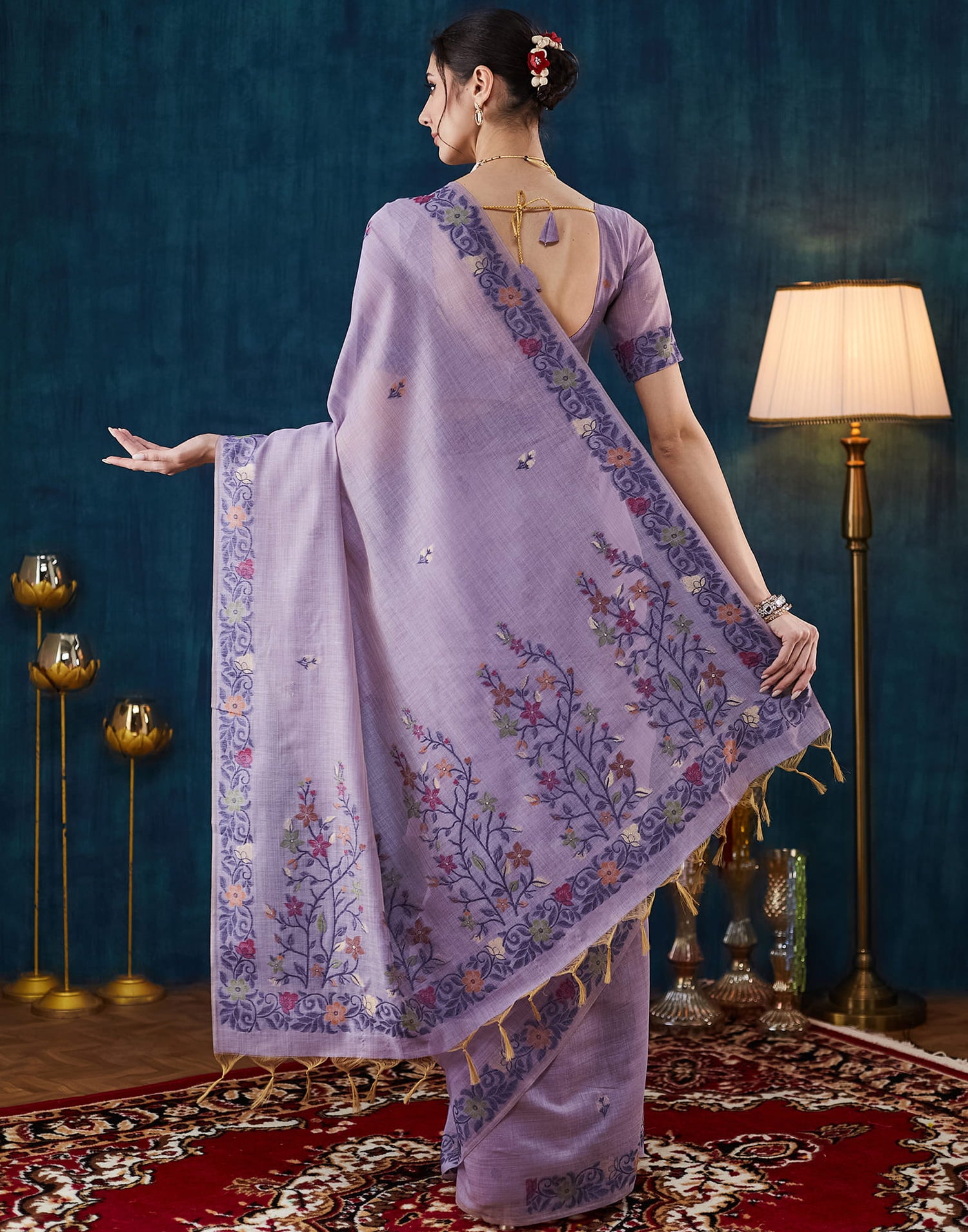 Lavender Chanderi Weaving Jamdani Saree