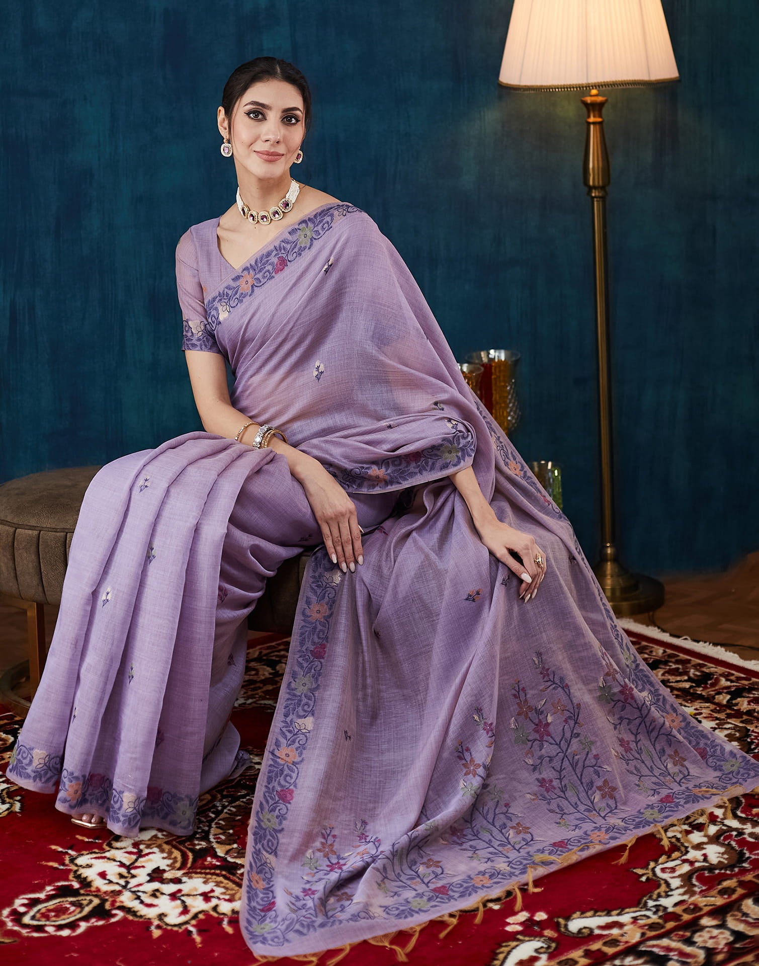 Lavender Chanderi Weaving Jamdani Saree