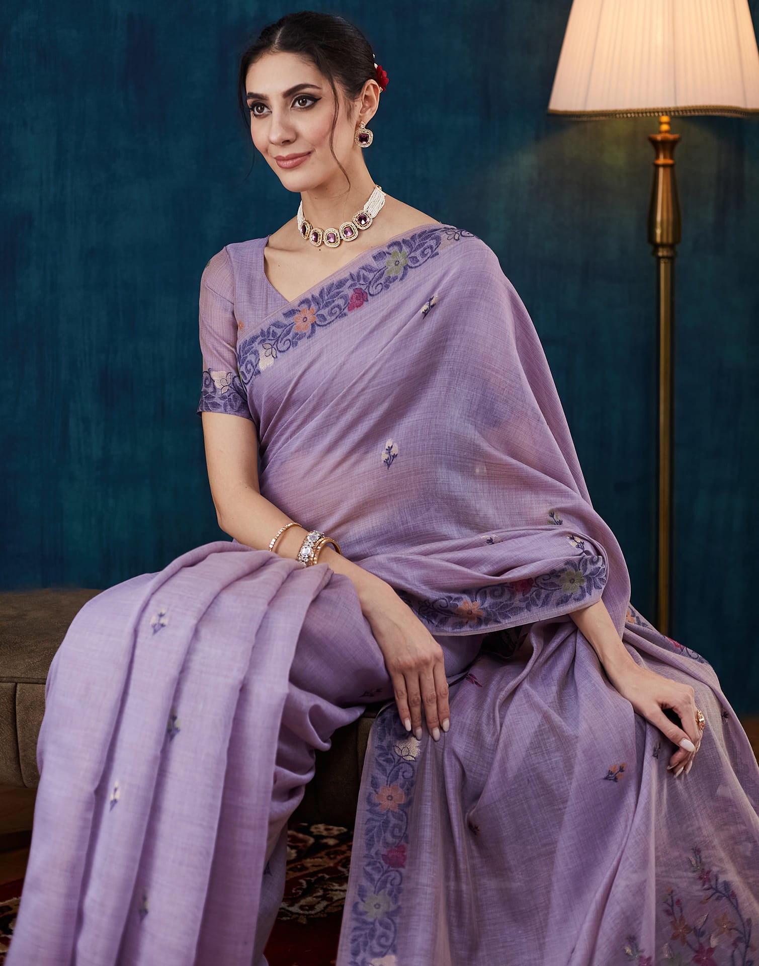 Lavender Chanderi Weaving Jamdani Saree