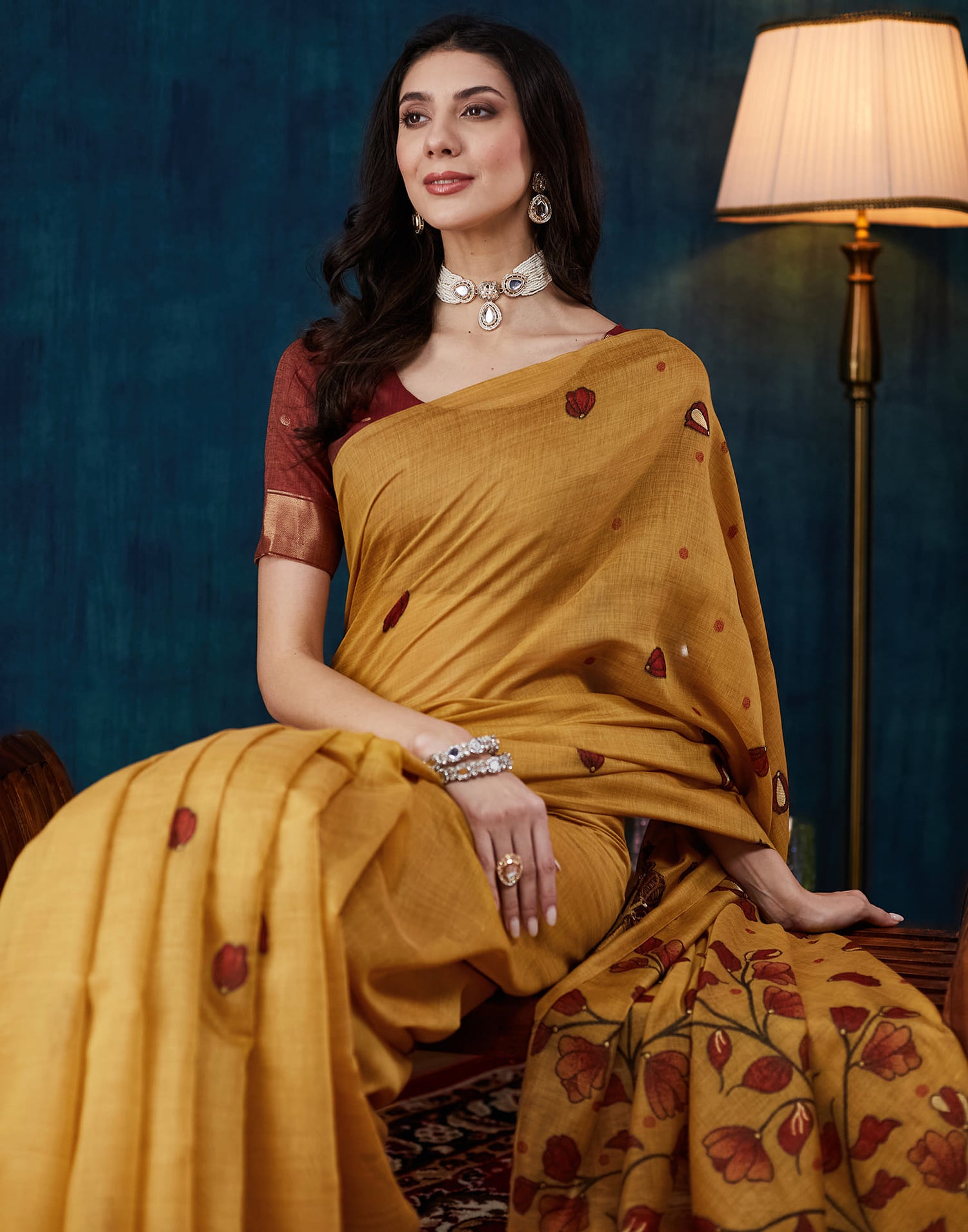 Mustard Yellow Chanderi Weaving Jamdani Saree