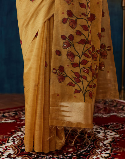 Mustard Yellow Chanderi Weaving Jamdani Saree